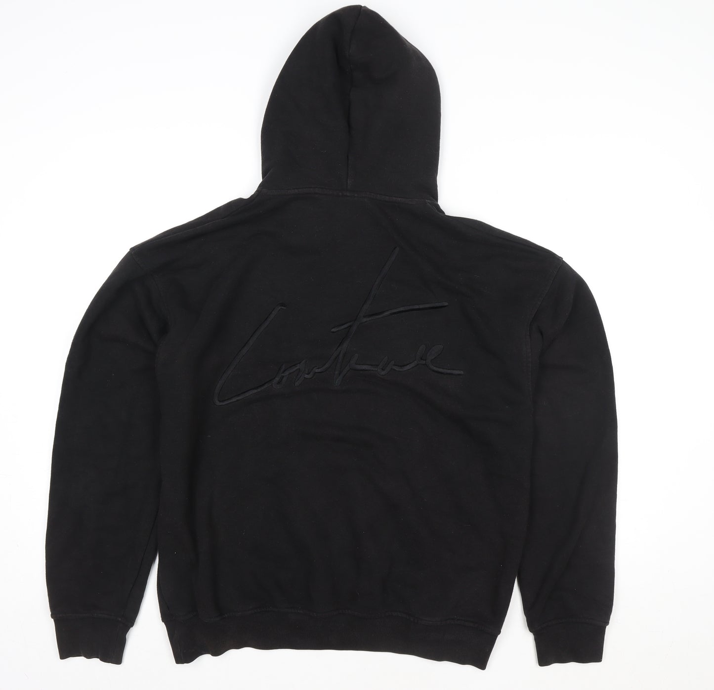 John Couture Women Black Medium Pullover Hoodie Embroidered Logo