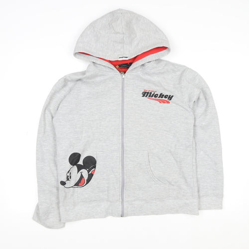 Mickey & Co Women Grey Hooded Zip Jacket M Cotton Blend Casual
