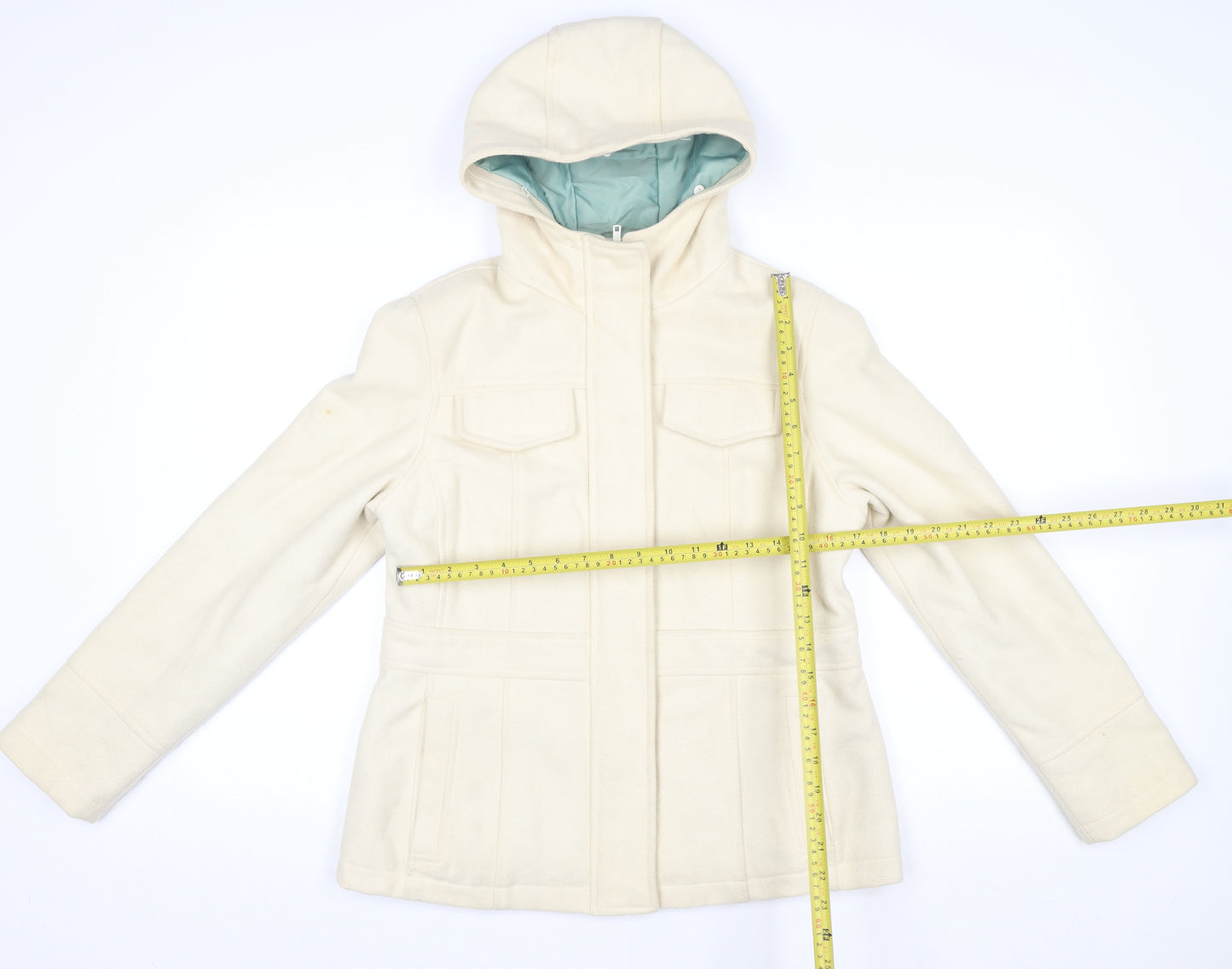 Debenhams Women’s Ivory Wool Hooded Parka Jacket Size 14