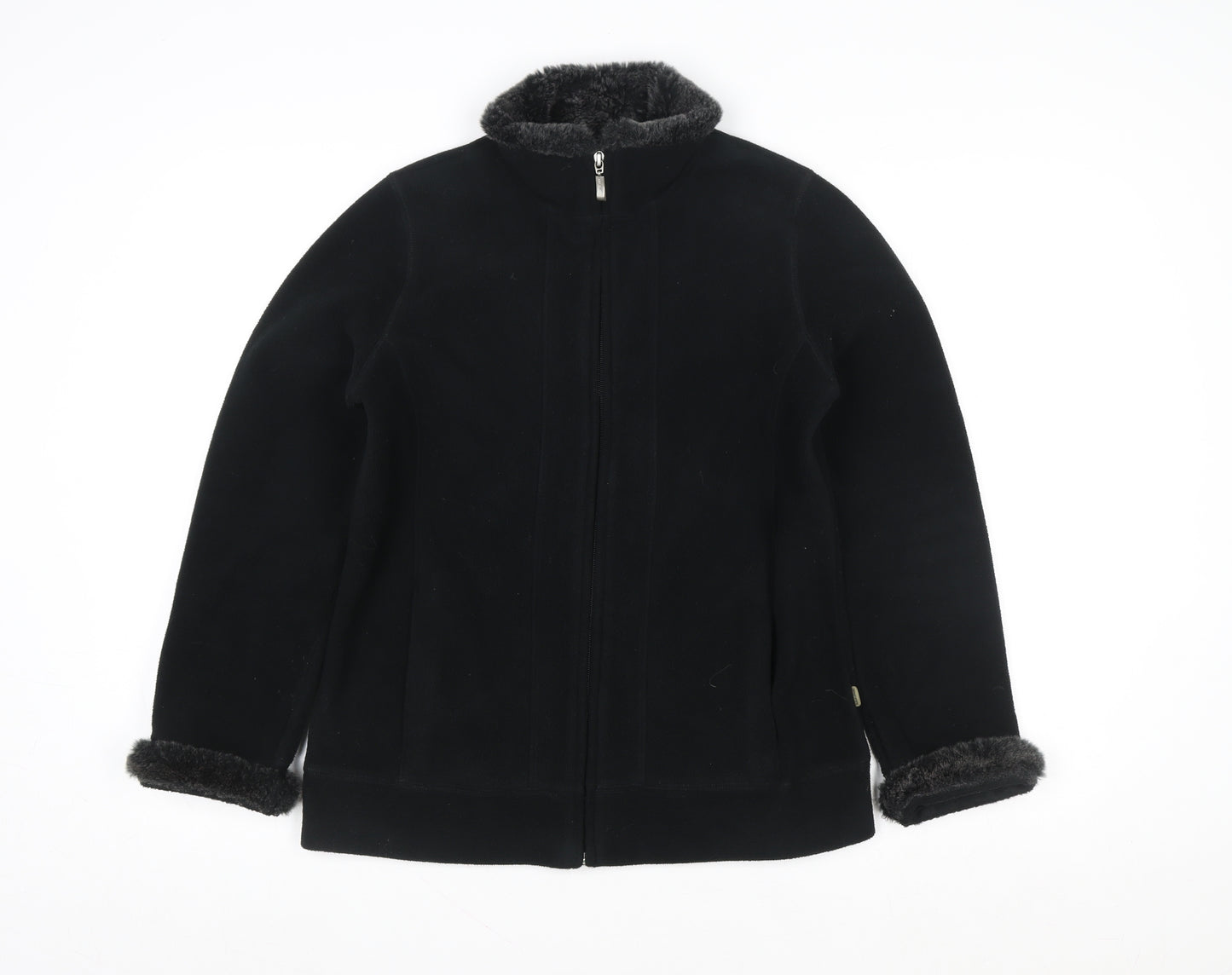 Maine New England Women's Black Faux Fur Trim Full Zip Jacket Size 10