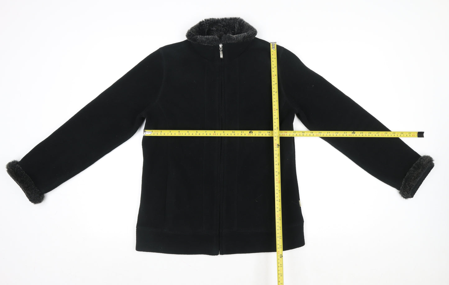 Maine New England Women's Black Faux Fur Trim Full Zip Jacket Size 10