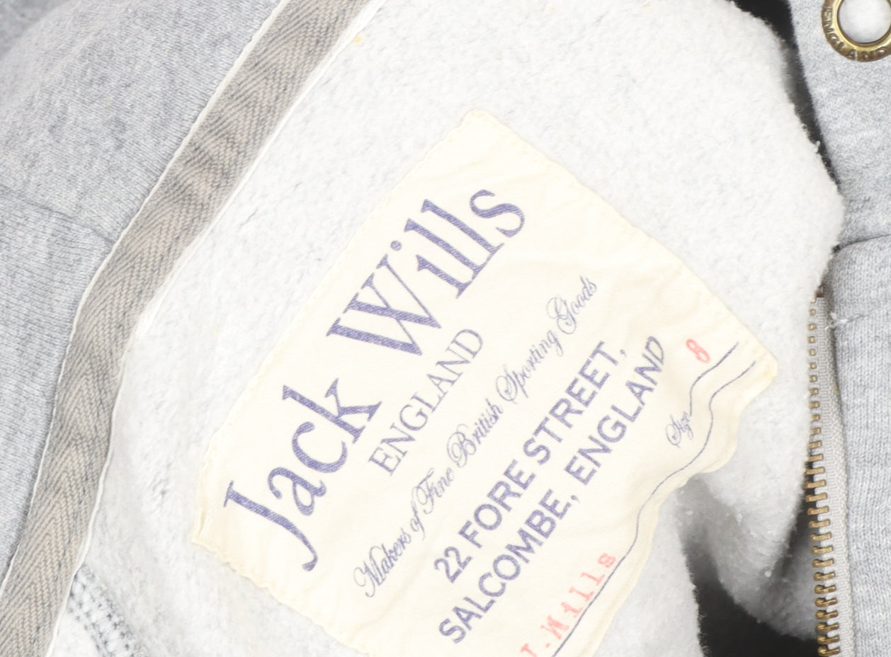 Jack Wills Women’s Grey Zip Hoodie Jacket Size 8 Full Zip Cotton Blend