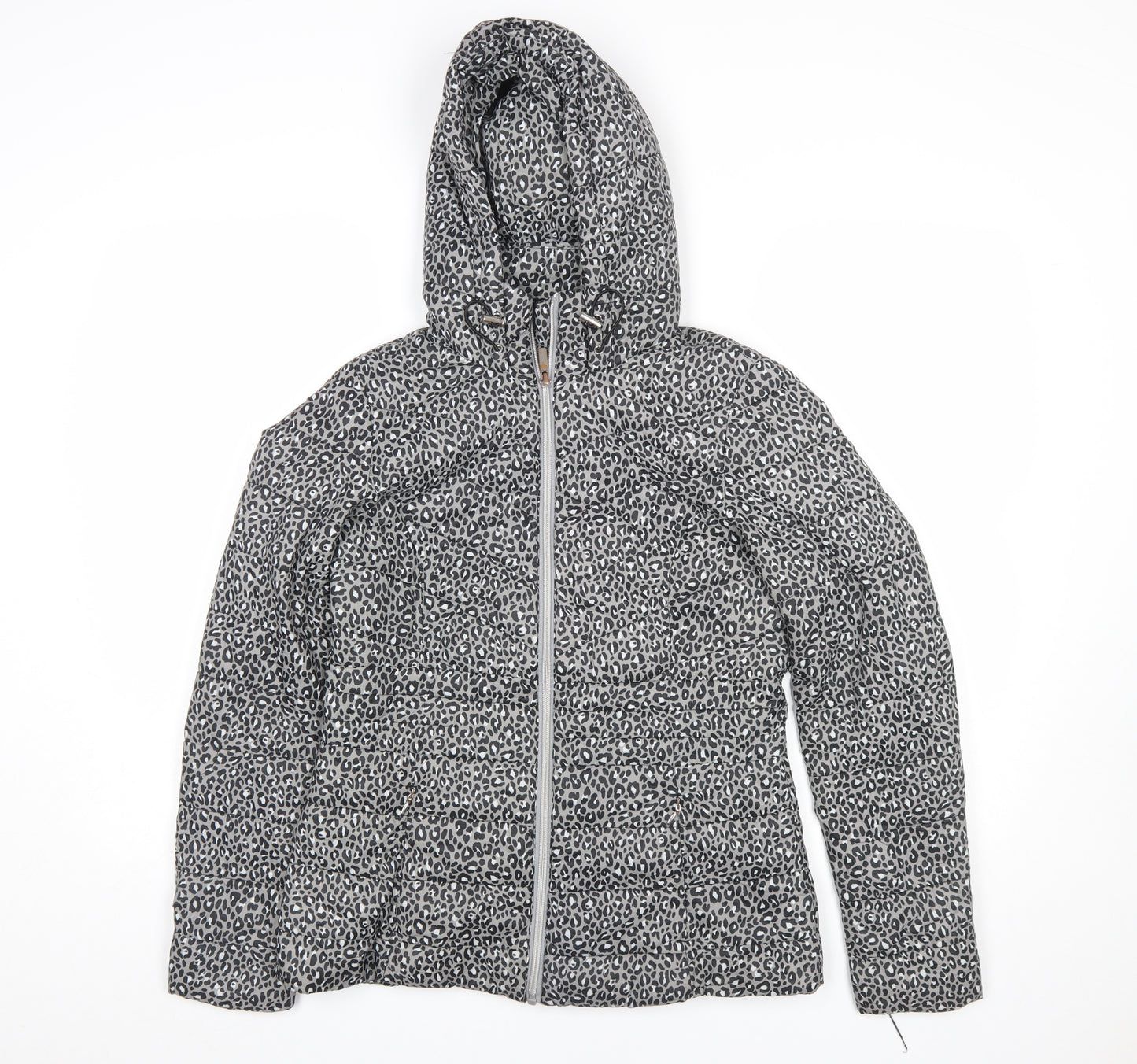 F&F Women’s Grey Animal Print Hooded Puffer Jacket Size 8