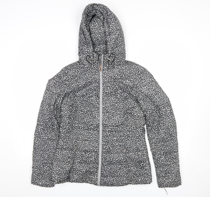 F&F Women’s Grey Animal Print Hooded Puffer Jacket Size 8