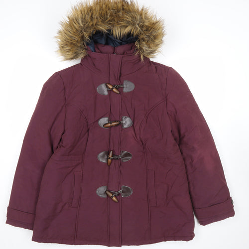 BHS Women’s Red Faux Fur Hooded Toggle Duffle Coat Size 18