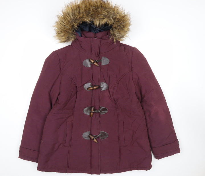 BHS Women’s Red Faux Fur Hooded Toggle Duffle Coat Size 18
