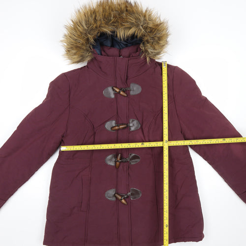 BHS Women’s Red Faux Fur Hooded Toggle Duffle Coat Size 18
