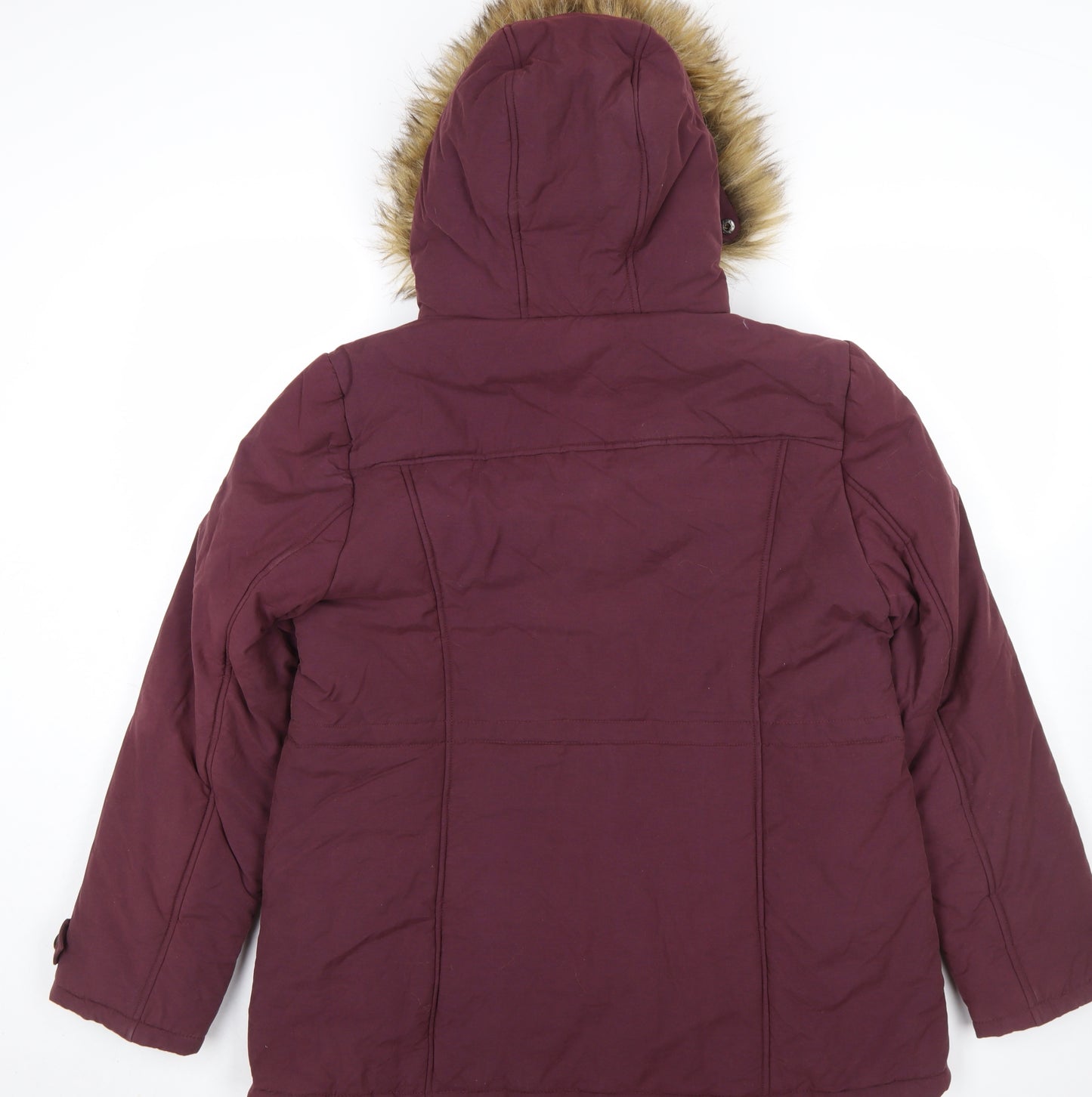 BHS Women’s Red Faux Fur Hooded Toggle Duffle Coat Size 18