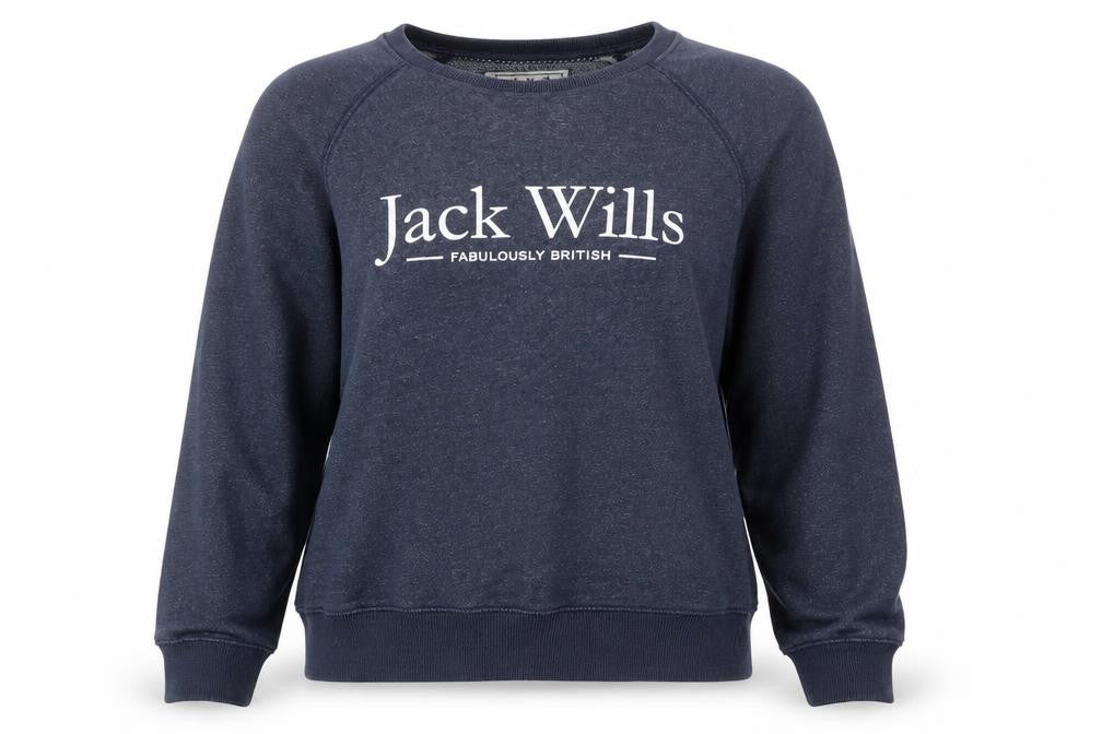 Front view of Jack Wills Women Navy Blue Logo Crew Neck Sweatshirt M