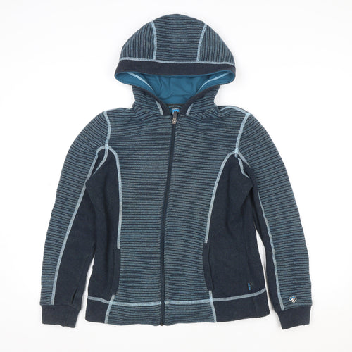 Kuhl Womens Blue Striped Chianti Fleece Hooded Jacket Size S
