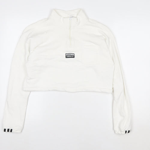 Adidas Women White Cropped 1/4 Zip Sweatshirt Size 12