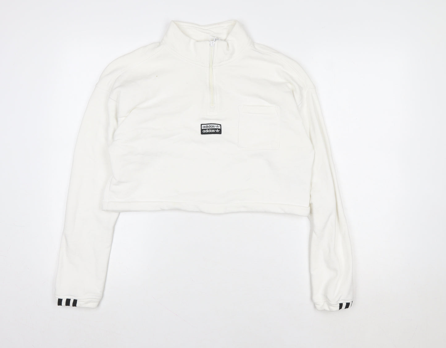 Adidas Women White Cropped 1/4 Zip Sweatshirt Size 12