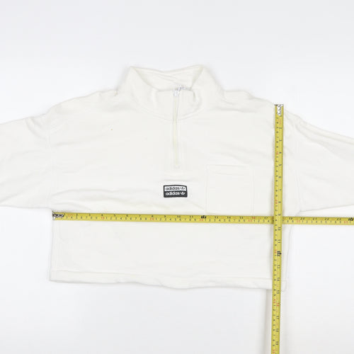 Adidas Women White Cropped 1/4 Zip Sweatshirt Size 12