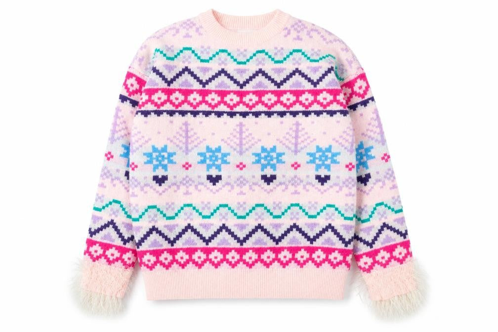 Front view of Boohoo women’s multicoloured fair isle knit jumper m crew neck winter pullover