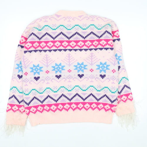 Boohoo Womens Multicoloured Fair Isle Knit Jumper M Crew Neck Winter Pullover