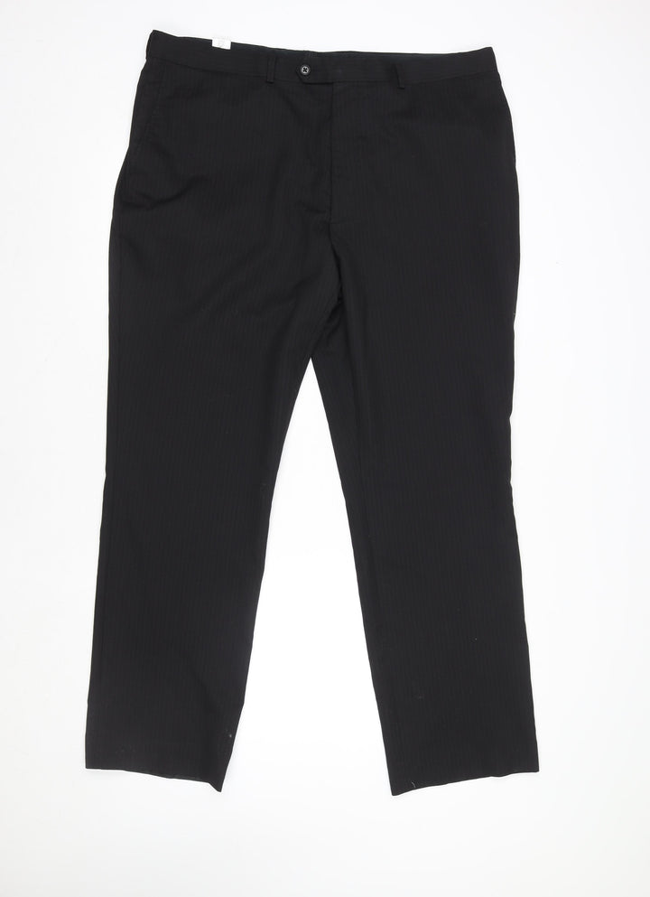Next Men's Black Wool Blend Formal Dress Trousers 40R Regular Fit