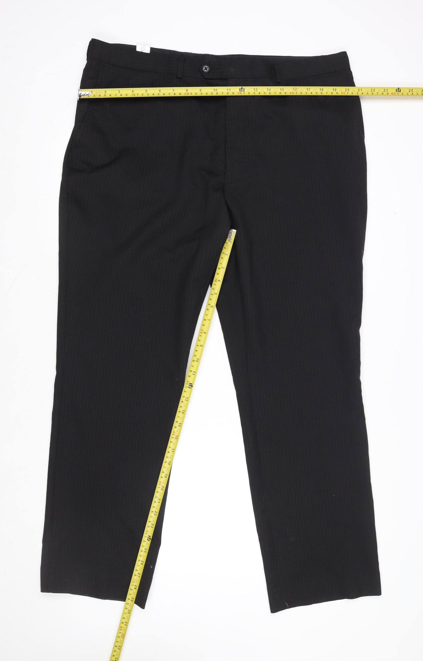 Next Men's Black Wool Blend Formal Dress Trousers 40R Regular Fit