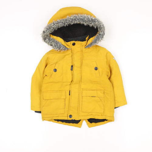 Primark Unisex Baby Yellow Hooded Puffer Jacket 12-18 Months Faux Fur Lined Winter Coat