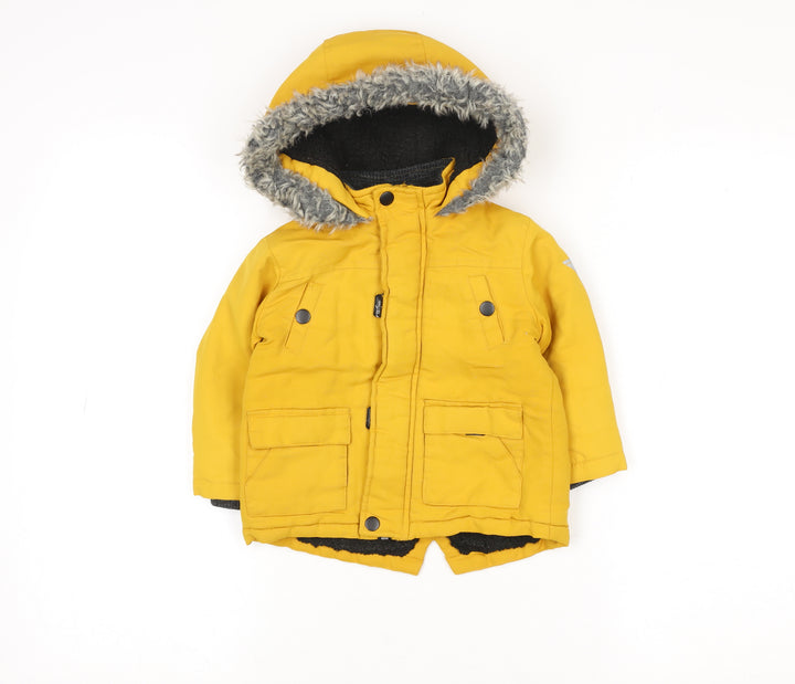 Primark Unisex Baby Yellow Hooded Puffer Jacket 12-18 Months Faux Fur Lined Winter Coat