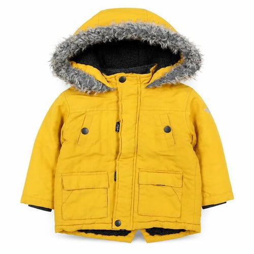 Primark Unisex Baby Yellow Hooded Puffer Jacket 12-18 Months Faux Fur Lined Winter Coat
