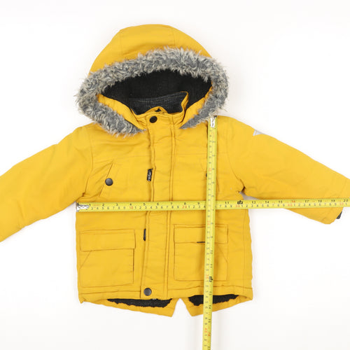 Primark Unisex Baby Yellow Hooded Puffer Jacket 12-18 Months Faux Fur Lined Winter Coat