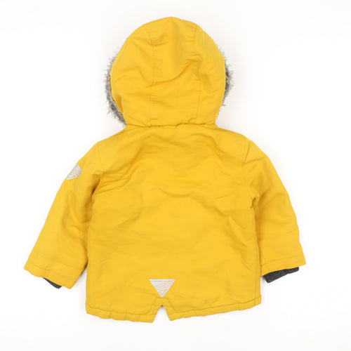 Primark Unisex Baby Yellow Hooded Puffer Jacket 12-18 Months Faux Fur Lined Winter Coat