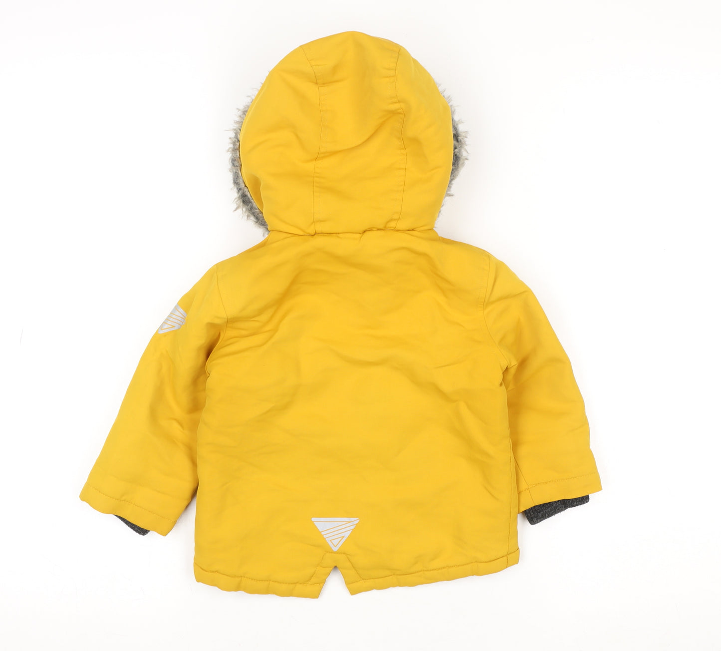 Primark Unisex Baby Yellow Hooded Puffer Jacket 12-18 Months Faux Fur Lined Winter Coat