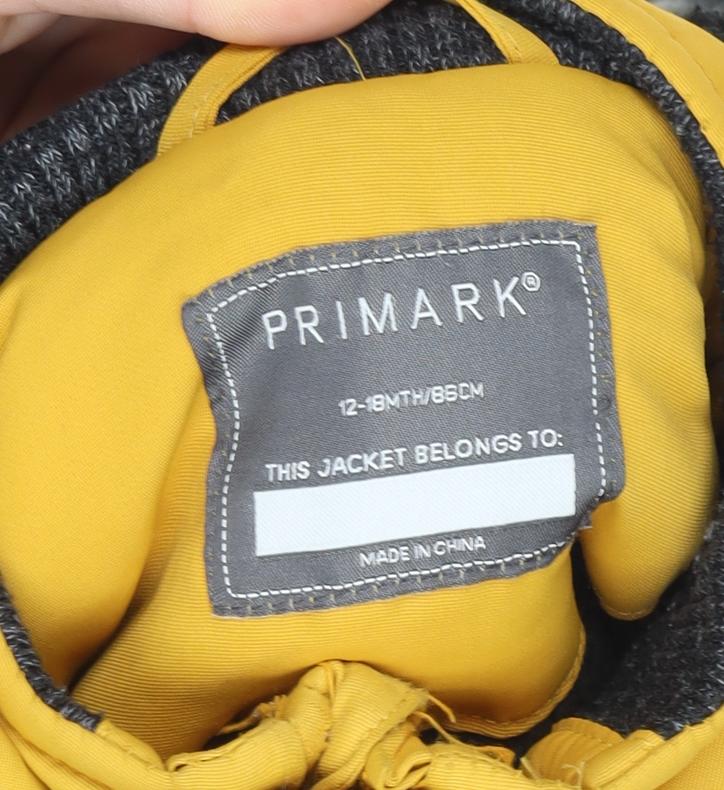 Primark Unisex Baby Yellow Hooded Puffer Jacket 12-18 Months Faux Fur Lined Winter Coat