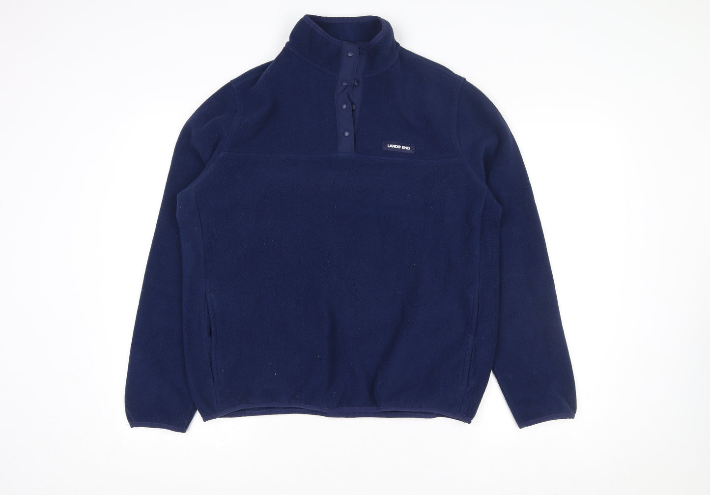 Lands' End Men’s Blue Fleece Henley Sweatshirt M Regular Fit