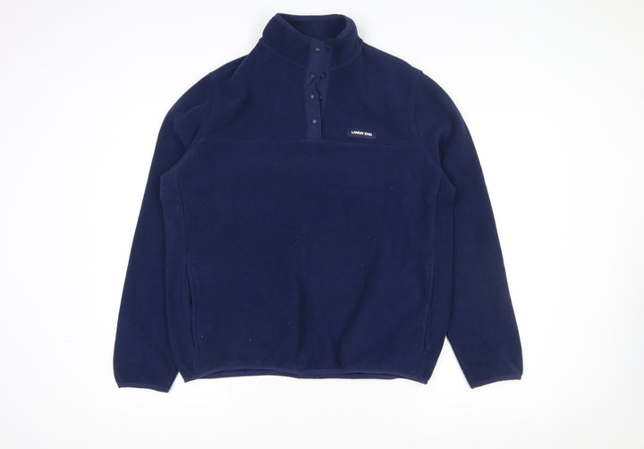 Lands' End Men’s Blue Fleece Henley Sweatshirt M Regular Fit