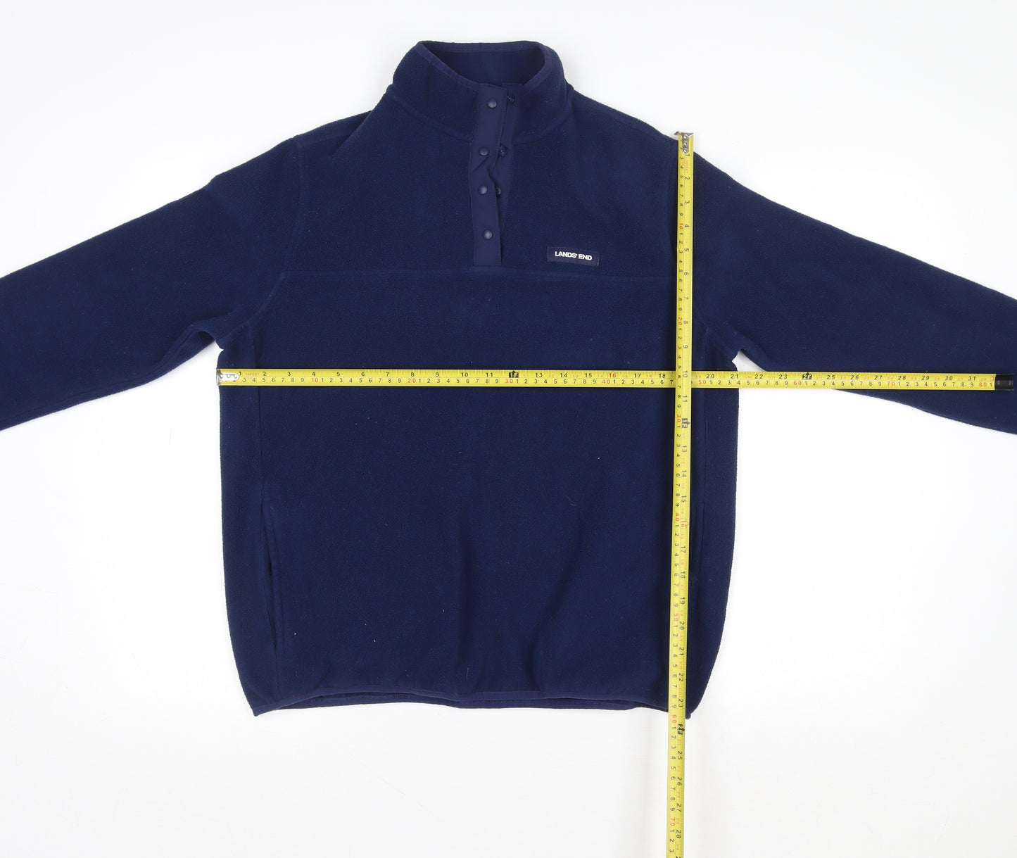 Lands' End Men’s Blue Fleece Henley Sweatshirt M Regular Fit