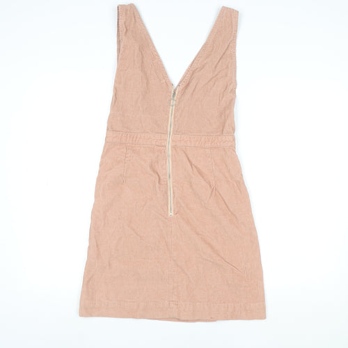 Denim Co. Women’s Beige Corduroy Pinafore Dress Size 6 V-Neck Zip Casual