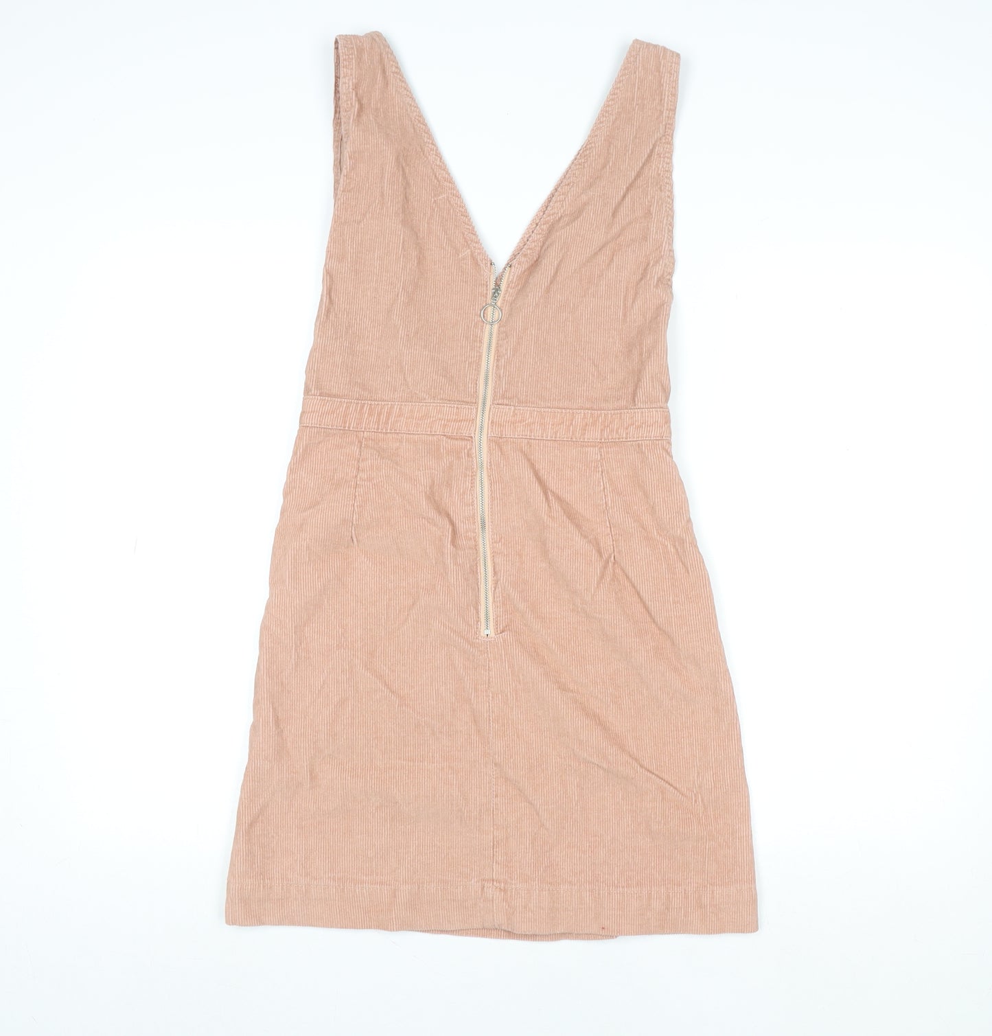 Denim Co. Women’s Beige Corduroy Pinafore Dress Size 6 V-Neck Zip Casual