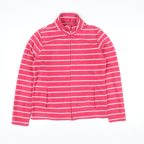 Marks and Spencer Women's Pink Striped Fleece Full Zip Sweatshirt UK 12
