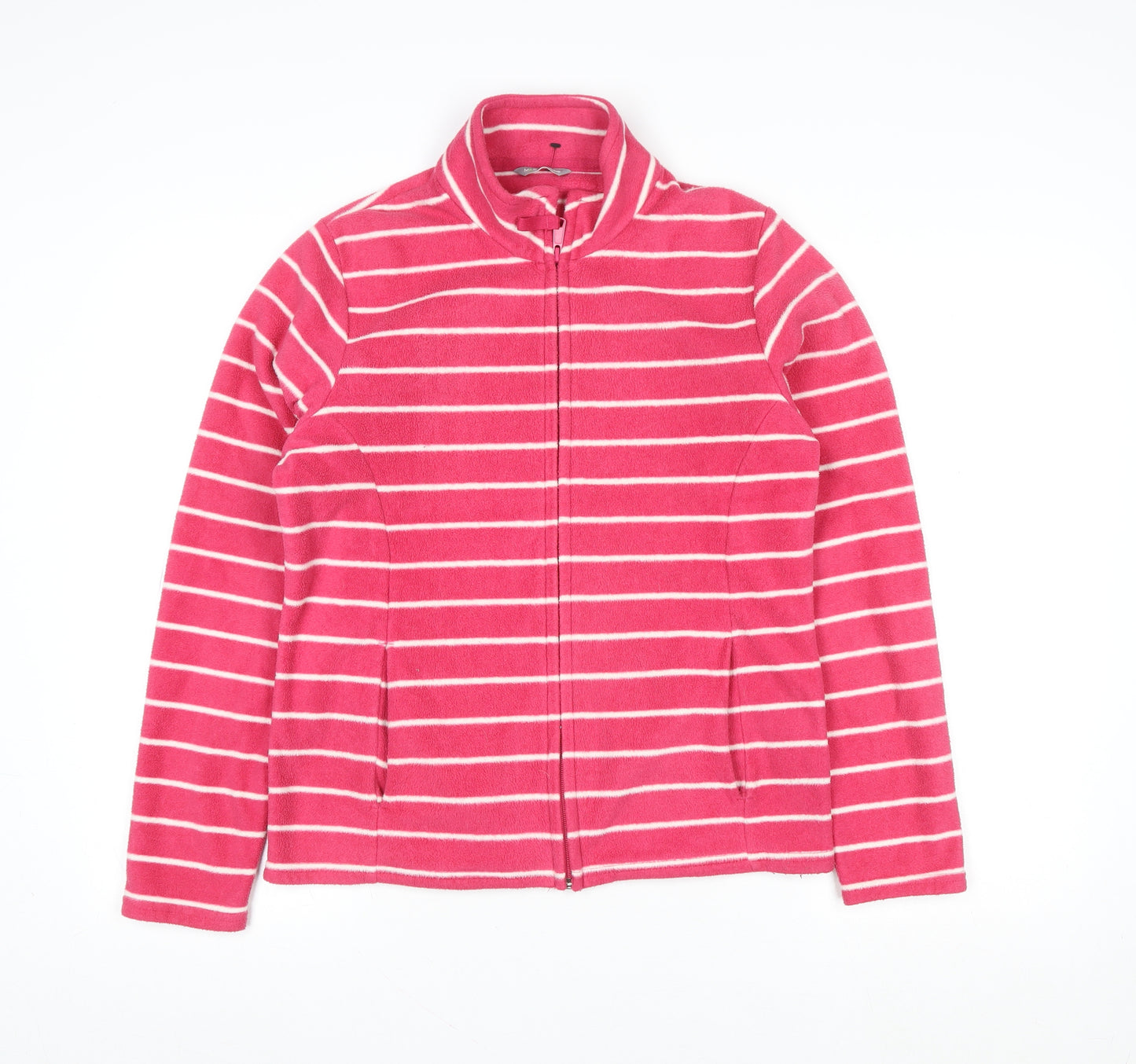 Marks and Spencer Women's Pink Striped Fleece Full Zip Sweatshirt UK 12