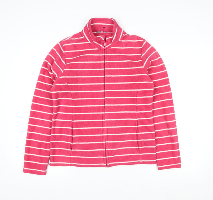 Marks and Spencer Women's Pink Striped Fleece Full Zip Sweatshirt UK 12