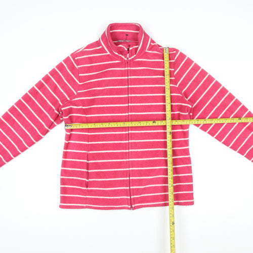 Marks and Spencer Women's Pink Striped Fleece Full Zip Sweatshirt UK 12