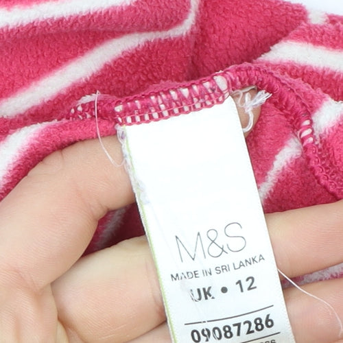 Marks and Spencer Women's Pink Striped Fleece Full Zip Sweatshirt UK 12