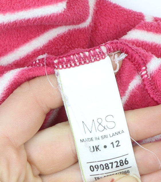 Marks and Spencer Women's Pink Striped Fleece Full Zip Sweatshirt UK 12