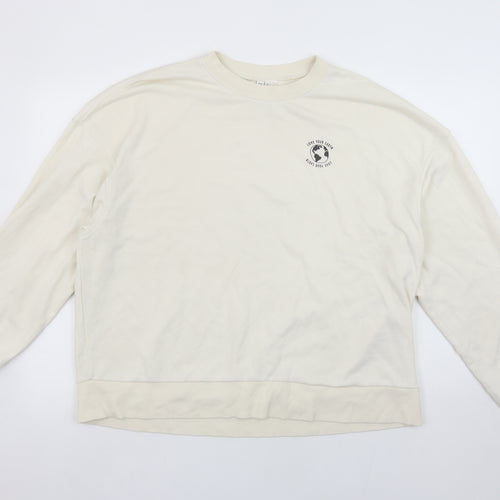 H&M Divided Women’s Beige Crew Neck Sweatshirt Size L Relaxed Fit