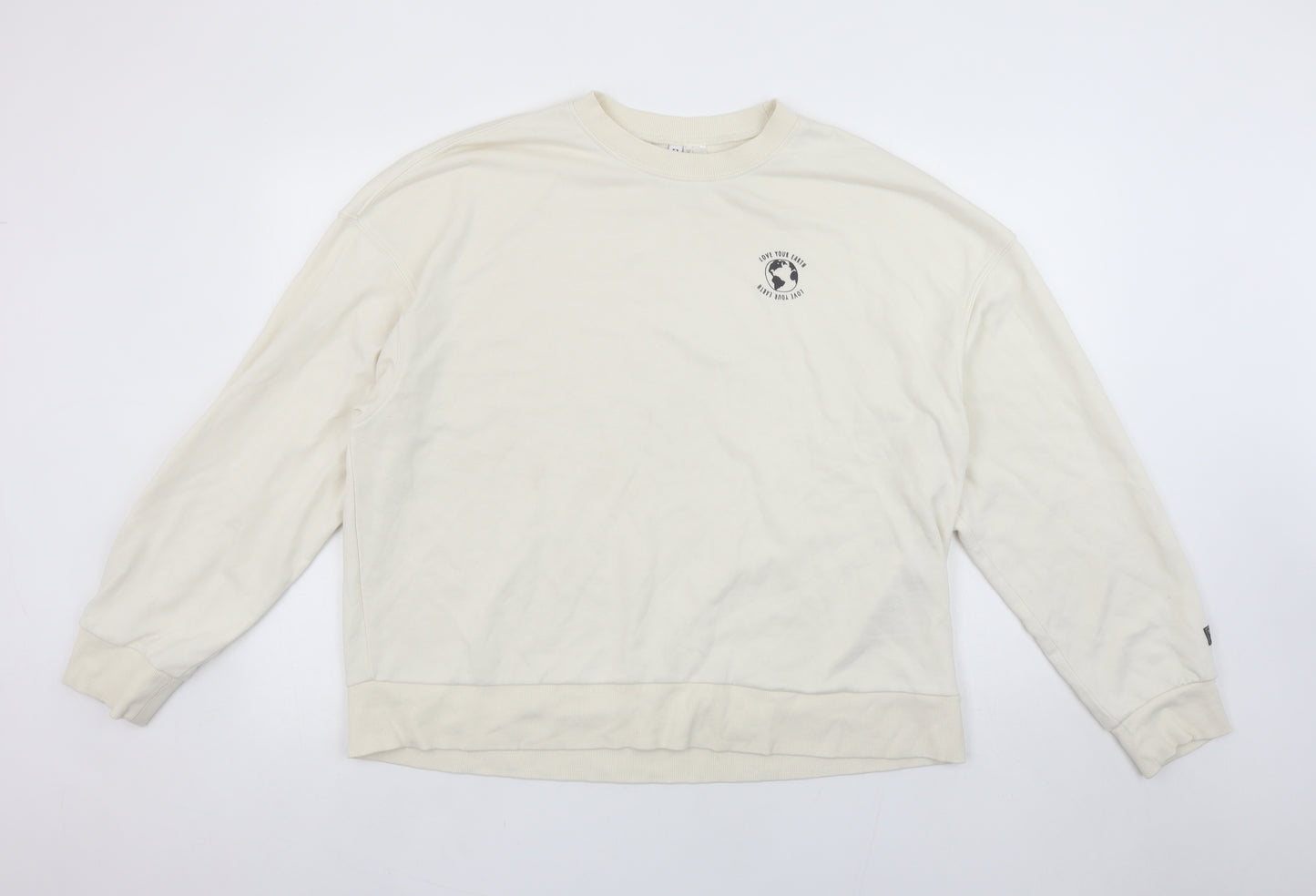H&M Divided Women’s Beige Crew Neck Sweatshirt Size L Relaxed Fit