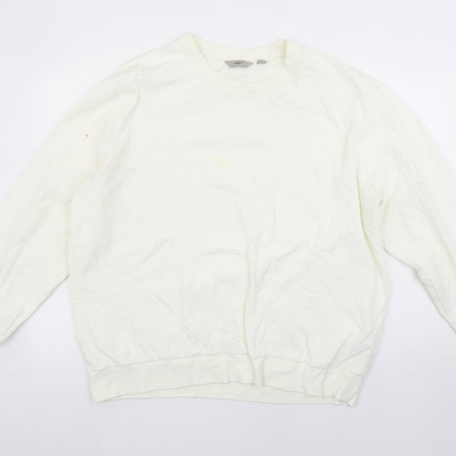 Next Women Ivory Embossed Pullover Sweatshirt Size L Cotton Blend