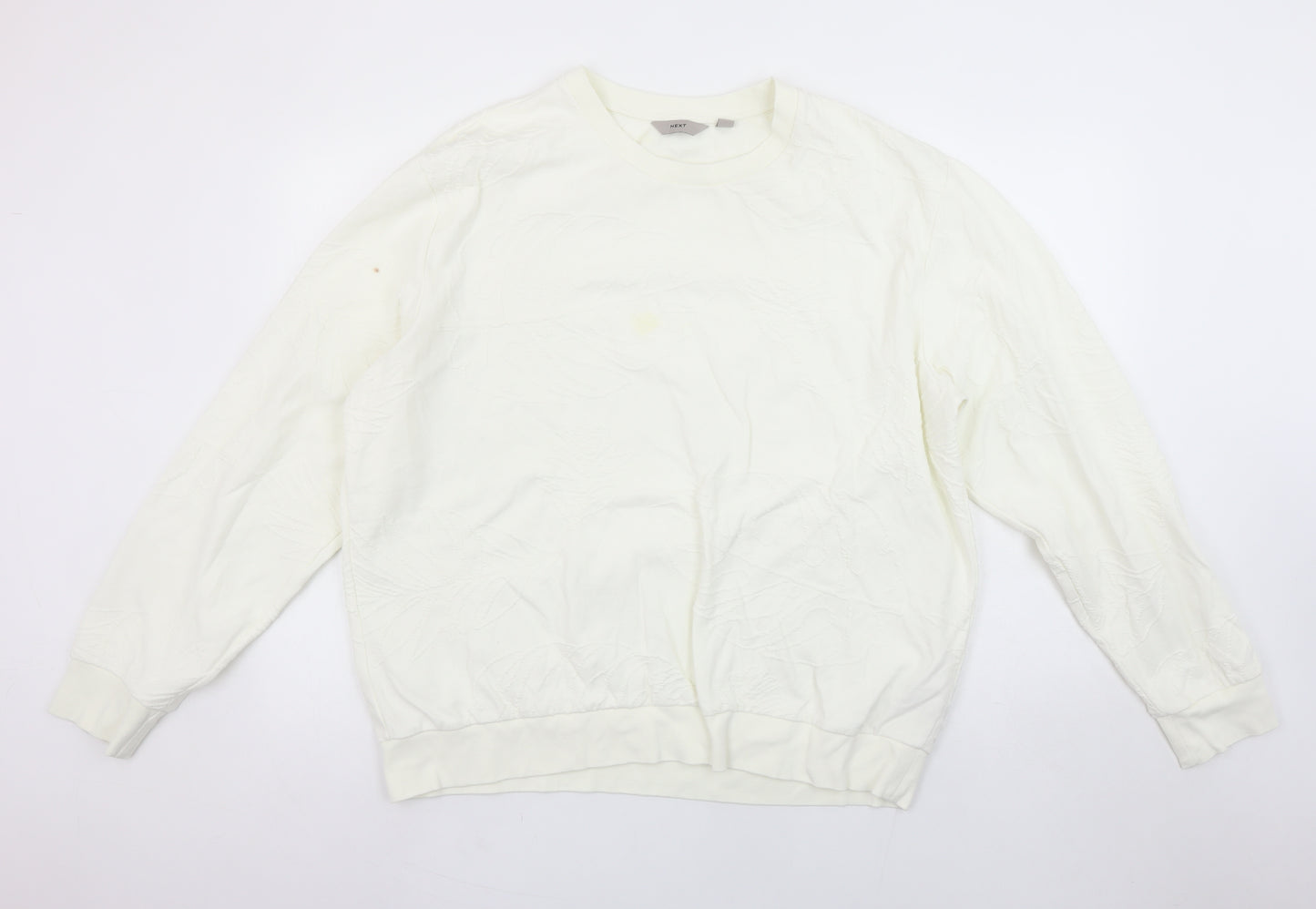 Next Women Ivory Embossed Pullover Sweatshirt Size L Cotton Blend