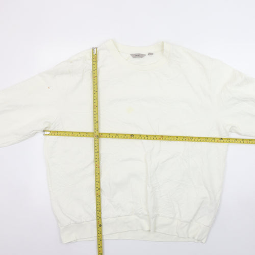 Next Women Ivory Embossed Pullover Sweatshirt Size L Cotton Blend