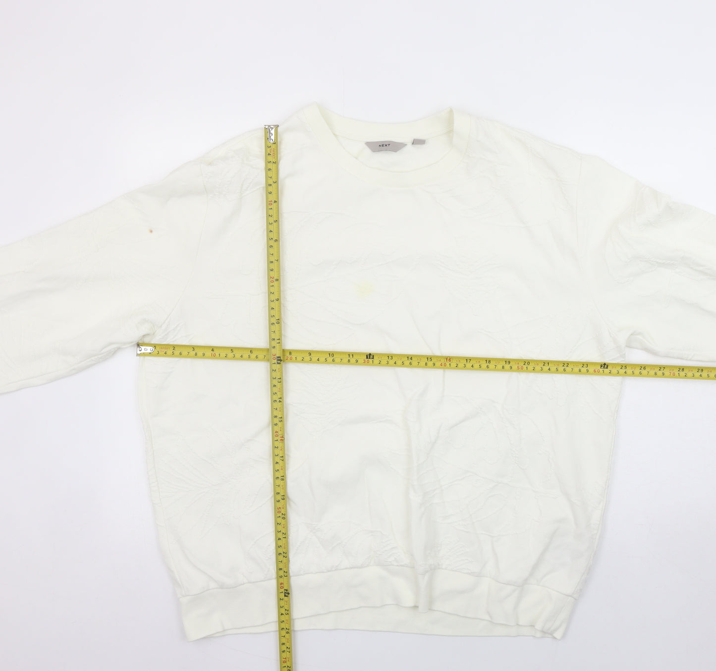 Next Women Ivory Embossed Pullover Sweatshirt Size L Cotton Blend