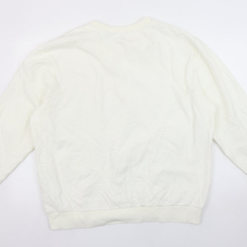 Next Women Ivory Embossed Pullover Sweatshirt Size L Cotton Blend
