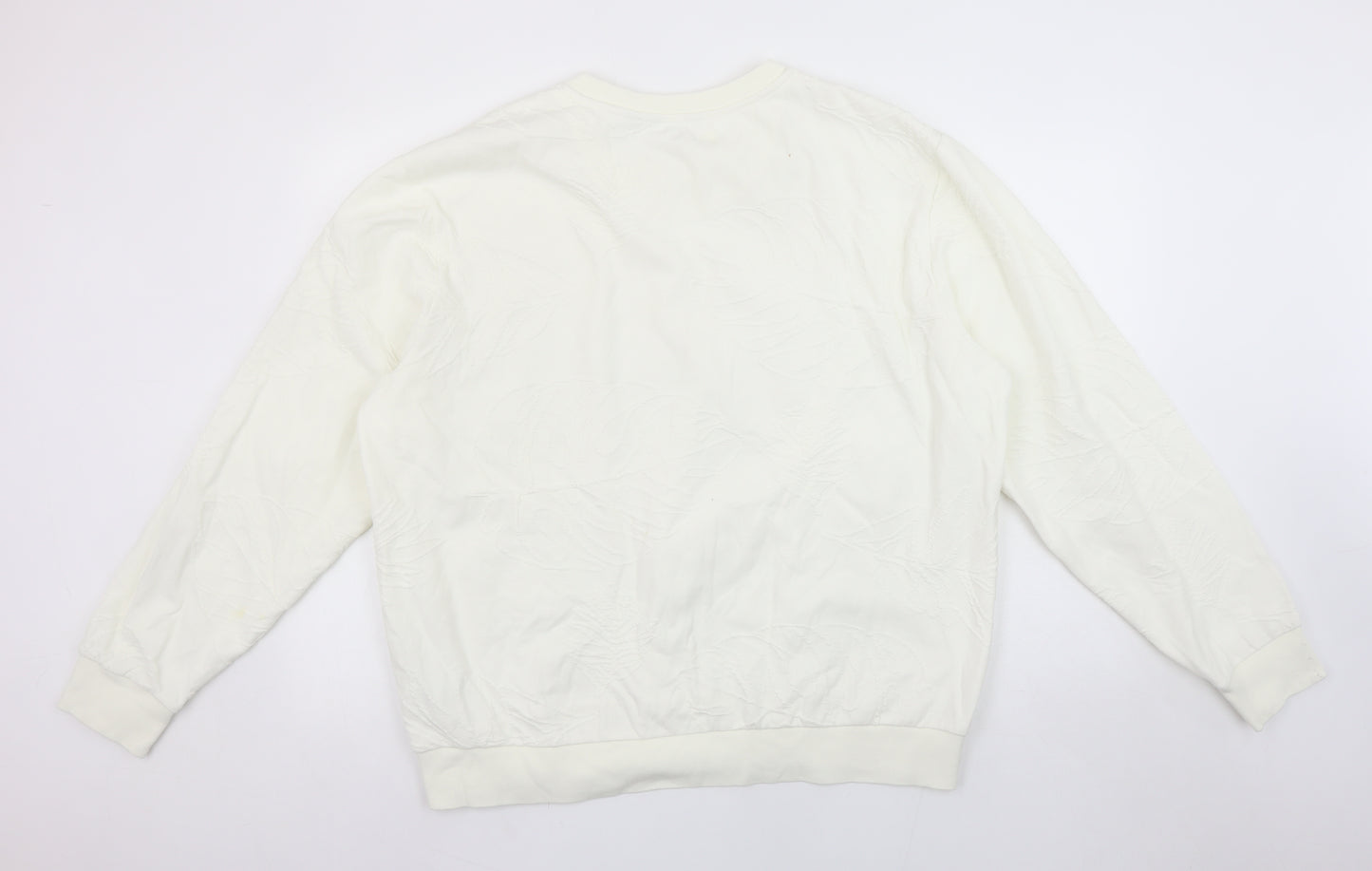 Next Women Ivory Embossed Pullover Sweatshirt Size L Cotton Blend
