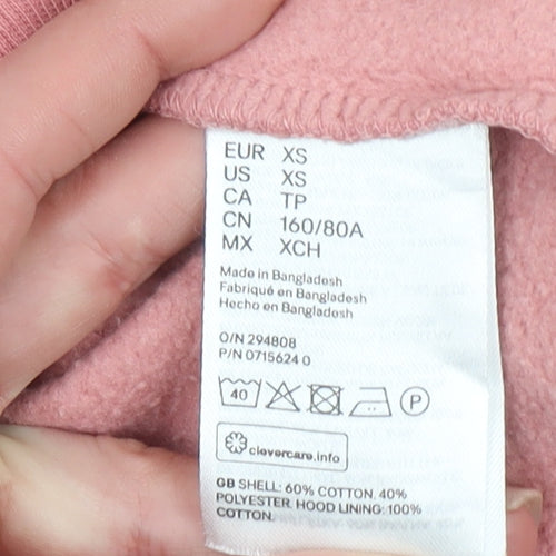H&M Divided Women Pink XS Pullover Hoodie Basic Cotton Blend