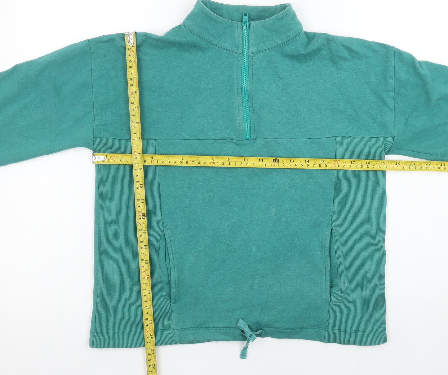 BAM Womens Green 1/4 Zip Pullover Hoodie Size 16 Organic Cotton Bamboo Blend