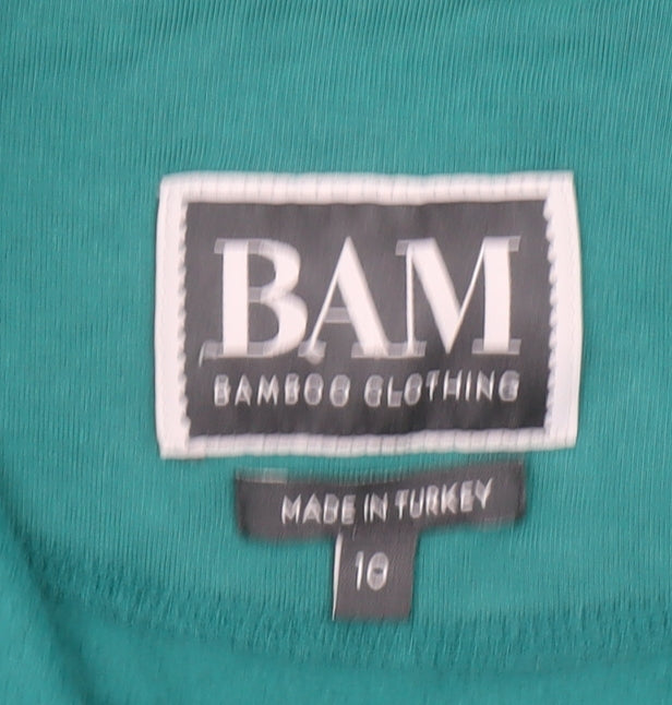 BAM Womens Green 1/4 Zip Pullover Hoodie Size 16 Organic Cotton Bamboo Blend